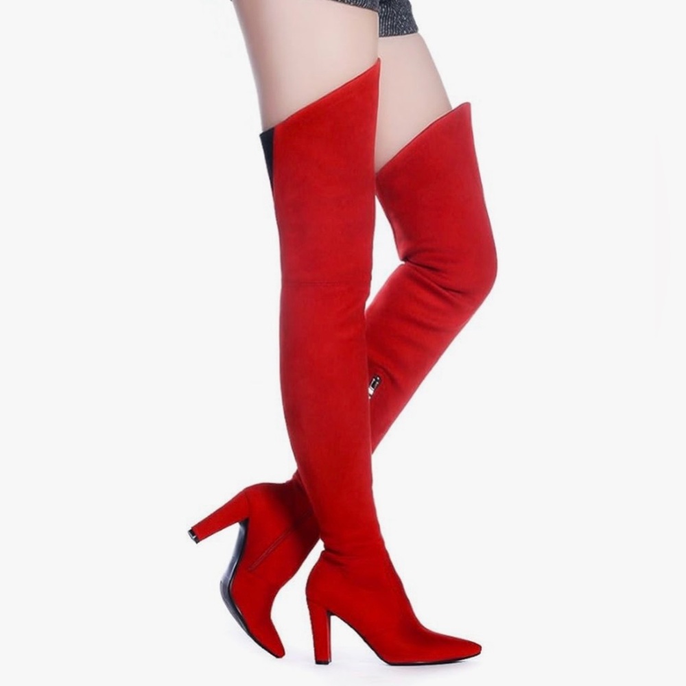 Red thigh-high heeled boots (BRAND NEW, size 6)